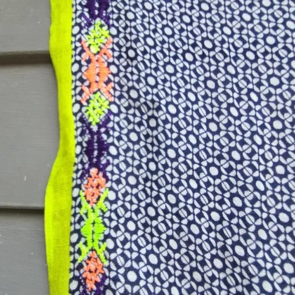 J Crew Black White Geometric print with Neon Embroidery Trim